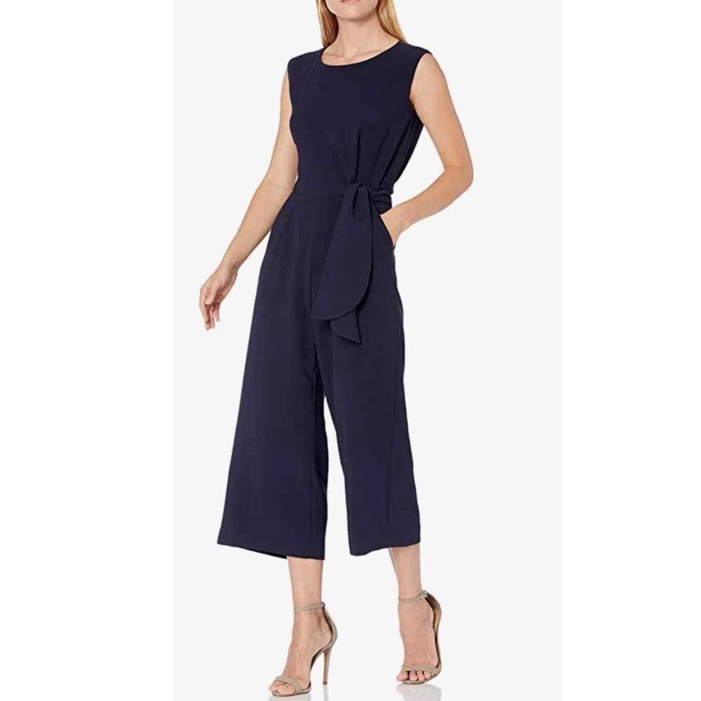 Tahari ASL black tie side cropped jumpsuit with pockets size 12